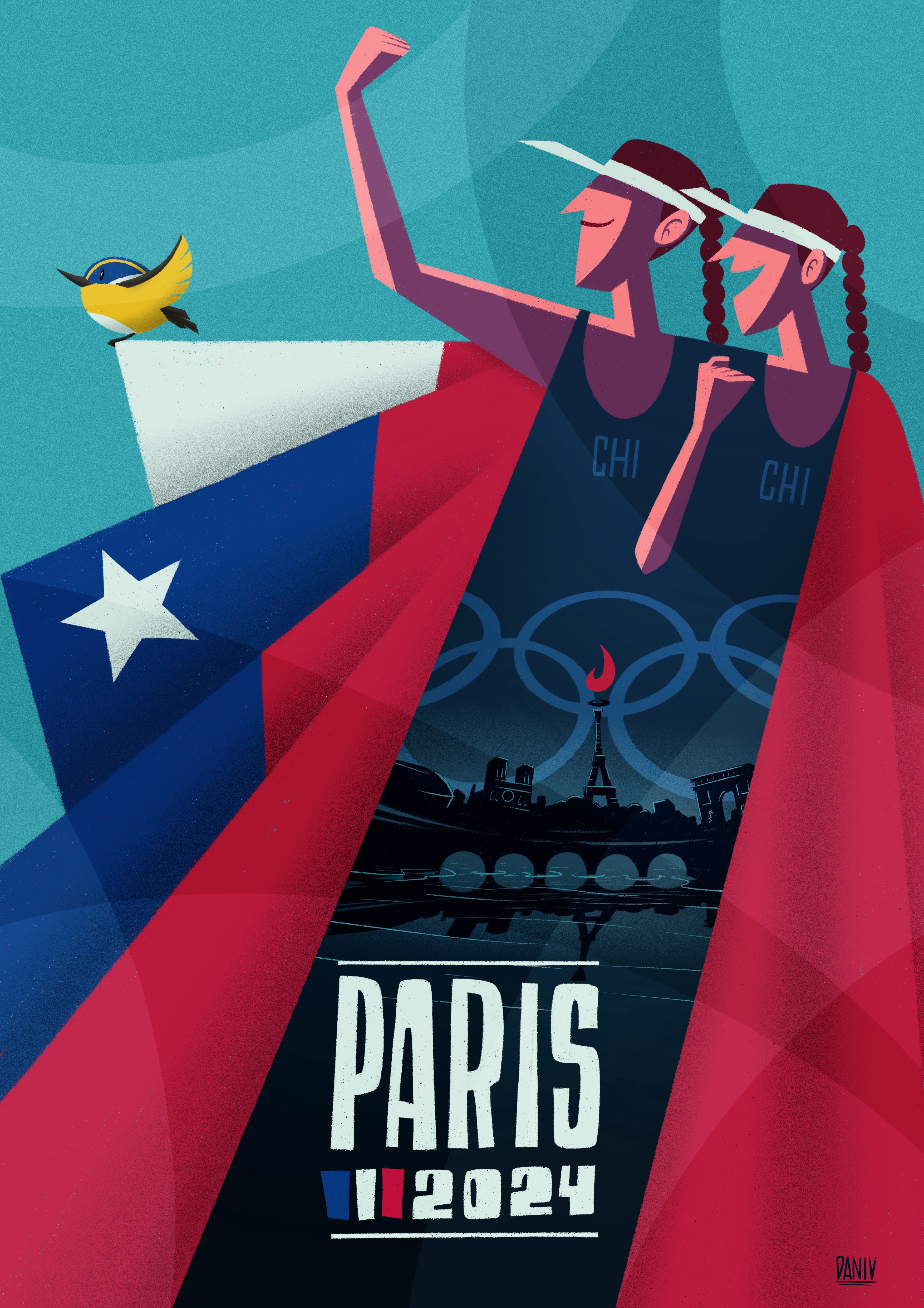 Postal seleccionada por el comité Olímpico del Team Chile para los Juegos Olímpicos de Paris 2024